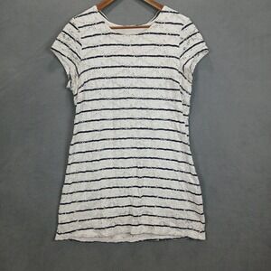 Maison Jules T-Shirt Dress Womens XL White‎ Black Striped Cotton Stretch Casual